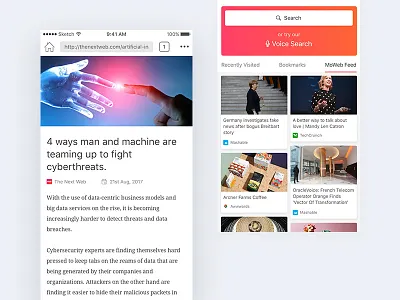 MoWeb Browser Concept - Feed & Articles UI app article blog clean gradient interaction ios iphone mobile news ui ux