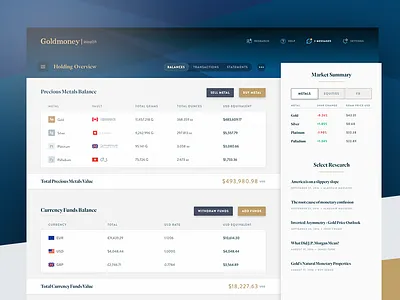 Goldmoney Wealth Web Application Overview app design dashboard dashboard design fin tech goldmoney mike busby overview ui design web app design web application web design