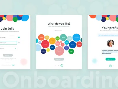 Ask Jelly Onboarding for Web circles form interested mobile onboarding picker profiles search sign topics up web