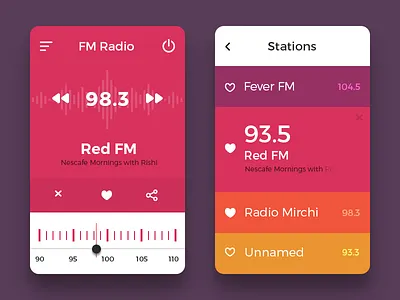 Radio UI Concept app color fm freebie list mobile radio ui ui ux