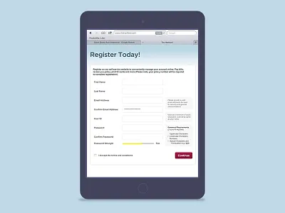 Registration for The Hartford registration responsive sign up uxui web design