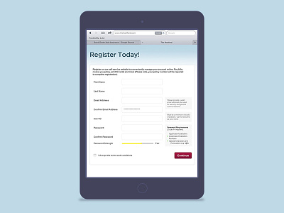 Registration for The Hartford registration responsive sign up uxui web design