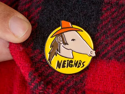 NEIGHBS cowboy design drawing enamel pin horse illustration neigh neighbor neighbs warm colors