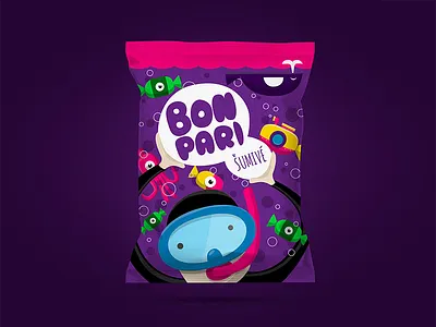 Underwater candy package candy diver illustration octopus submarine underwater