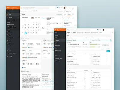 RIT myCourses calendar communication course management dashboard dropbox global navigation students task tool ui ux utilities web