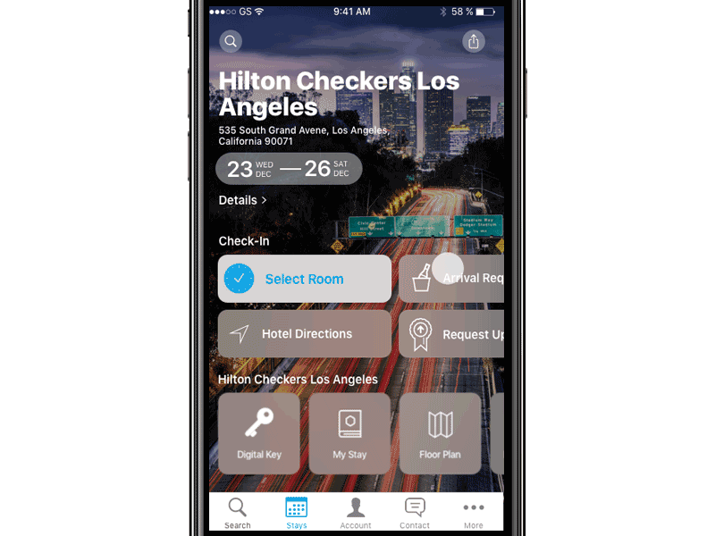 My Stay app check in digital key hotel ios scroll stays