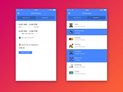 Attributes amenities app attributes cost dashboard design hour layout list mobile price