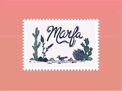 Marfa Stamp cactus desert marfa roadrunner stamp texas