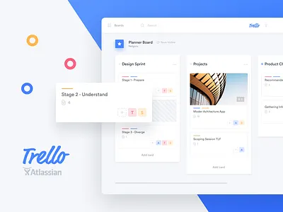 Trello Atlassian - Redesign admin cards dashboard desktop redesign sidebar statistics tables task ticket trello ui