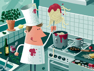 Cooking Karel cook kitchen pans spaghetti