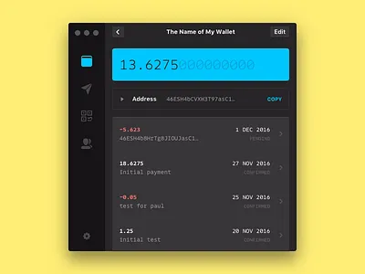MyMonero desktop app interface list mac sidebar sketch ui