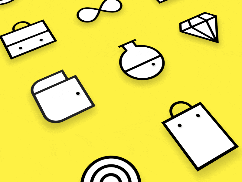 Big icons animation black glyphs icons loop outline set stroke white yellow