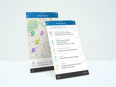 Opportunities List / Map for Volunteer Houston clean geolocation ios map mobile opportunities volunteer