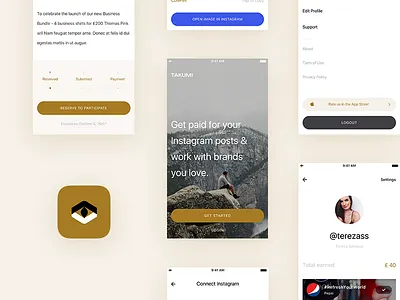 Takumi - iOS app clean design flat gold instagram ios picture