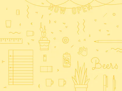 Summer Session beer cactus donut flat illustration party plants school summer yellow