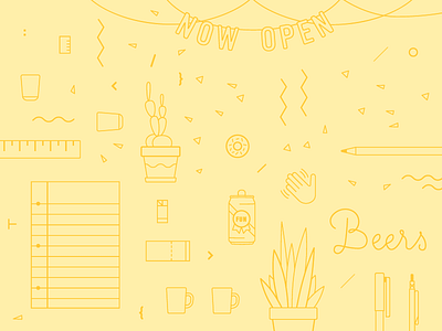 Summer Session beer cactus donut flat illustration party plants school summer yellow