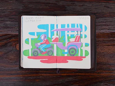 Tuk tuk driver cambodia illustration jungle notebook paint posca thailand travel tuk tuk