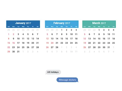 Calendar 2017 stickers US holidays 2017 calendar february holidays imessage january march stickers usa