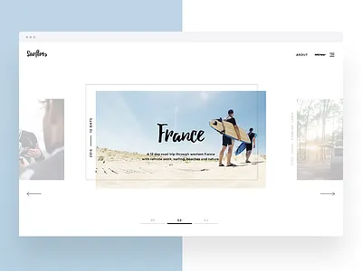 Surfbros – Travel Blog – Navigation Concept full screen horizontal navigation remote work road trip surf surfbros travel blog ui ux vanlife web design