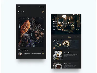 Restaurant - Dark Interface app booking explore food meat minimal restaurant sleek ui ux water wild