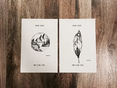 Drawing bookshop circle feather forrest handdrawing micronpen mountain village
