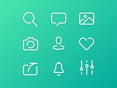 Custom App Icons - Waddup app camera heart icons image line notification profile search settings share visual