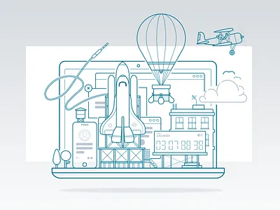 Website Launch Illustration blue clean draw dropbox google icon illustration line logo stroke