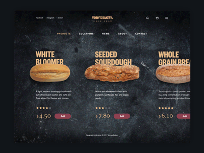 Tubik Studio | Vinny's Bakery Interactions animation bakery bread dark food interactions interface minimalism product card texture ui web