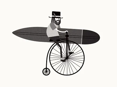Penny-Farthing beard bike character design hipster illustration longboard penny farthing penny farthing surf surfboard surfer