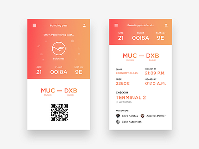 Mobile Boarding Pass App boarding code dailyui download lufthansa orange pass qr red ui ux