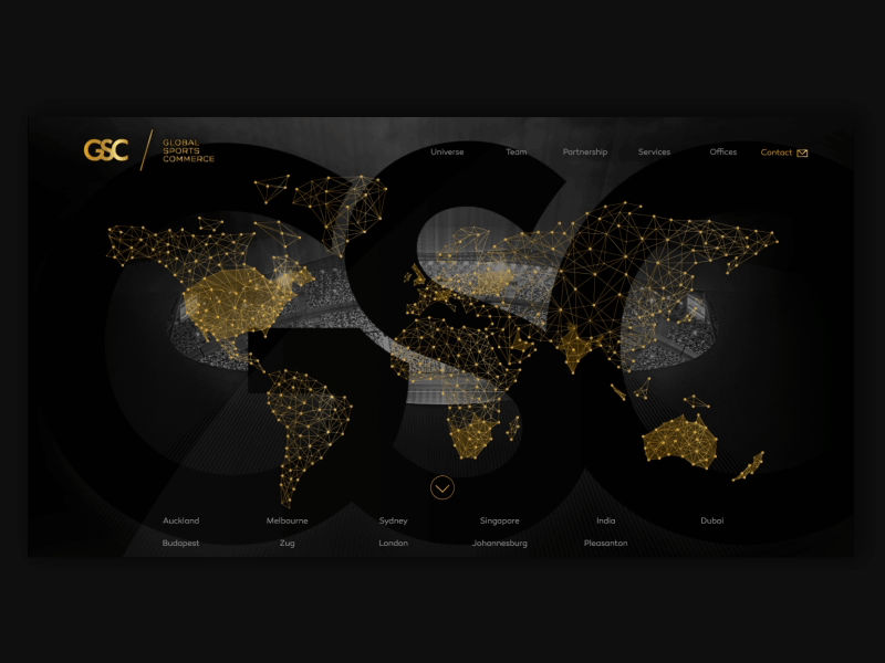 Landing page - Global Sports Commerce corporate dark theme ui ux website