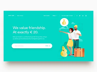 Illustrated Refer a Friend for Kiwi.com airport clean flight friend illustration refer a friend travel ui ux web website