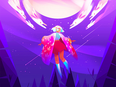 Afloat bunny character character design digital painting forest illustration jupiter nature photoshop planet rabbit stars