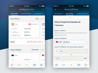 Goldmoney Wealth RWA Screens app design dashboard design fin tech goldmoney mike busby mobile app design overview responsive web app rwa ui design web app design web application