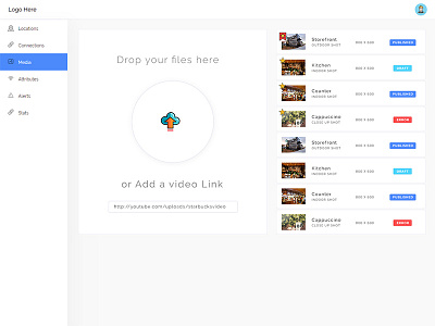 Media Upload app dashboard design layout list media mobile upload