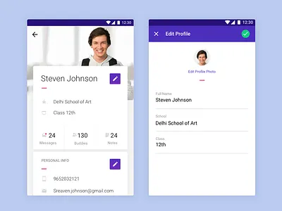 My Profile android cards clean material mobile profile school student white