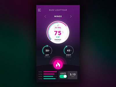 Buzz Lightyear App app control panel diagram graph interface menu status ui ux