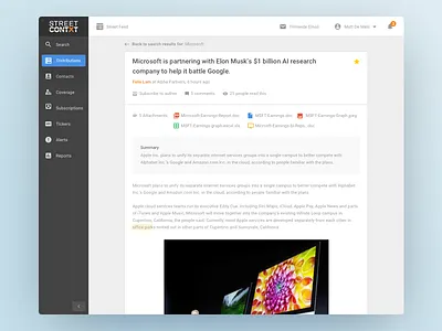 Street Contxt - Article View article attachments buy side capital markets commentary interface microsoft navigation research side nav ui ux