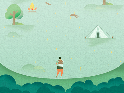 Grassland bonfire camping grassland illustration man plant summer tent tree