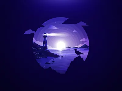 Lighthouse beacon bird ellipse gull landscape lighthouse nature negative night pharos proart prokopenko screed sea seamark sunset