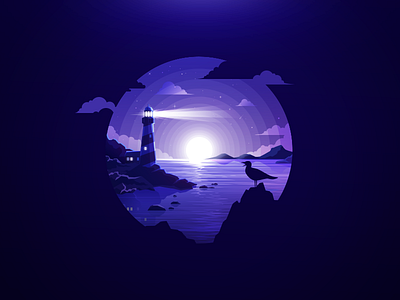 Lighthouse beacon bird ellipse gull landscape lighthouse nature negative night pharos proart prokopenko screed sea seamark sunset
