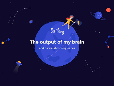 the Thing dog flat icons illustration moon planet redhair space ufo