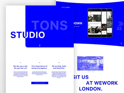 Tons studio homepage blue iteration agency blue concept homepage landingpage portfolio studio webpage website