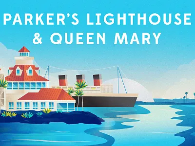 Parker's Lighthouse & Queen Mary beach boat color illustration lighthouse long beach ocean queen mary ship water