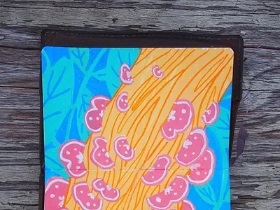 Mushrooms on a tree trunk illustration krabi mushrooms nature notebook posca thailand tree