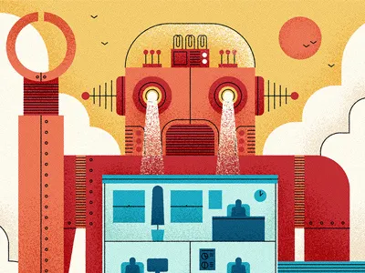 Artificial Intelligence ai cloud editorial graphic icon illustration office retro robot texture vector vintage