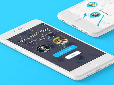 New Connection app celebration confetti connection dating free ios iphone map pins ui