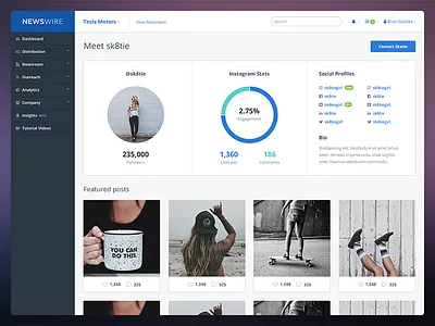 Newswire User Profile V2 control panel dashboard profile