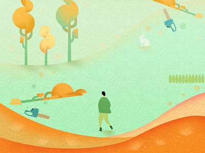 Forest autumn fell forest grassland man