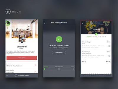 Ordr App clean dark food modern order reciept restaurant sleek ui ux